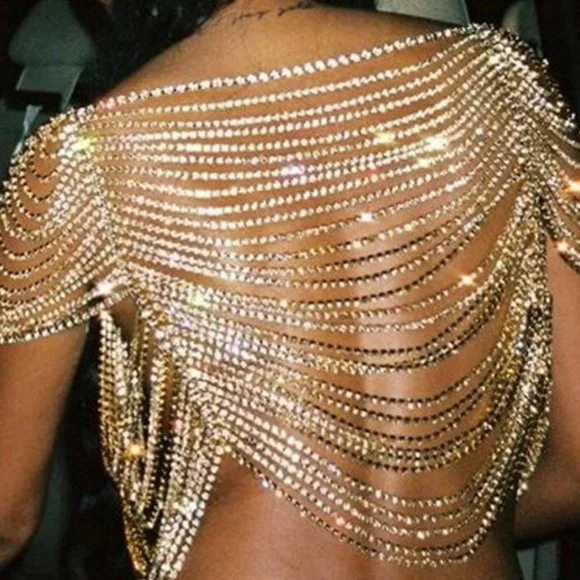 Rhinestone Lingerie Shoulder Chain Dress Bra for Women Set Bikini Jewelry Thong - Picture 6 of 10